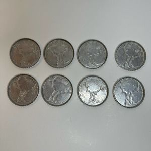 Vintage Floral Embossed Aluminum Coasters, Set of 8